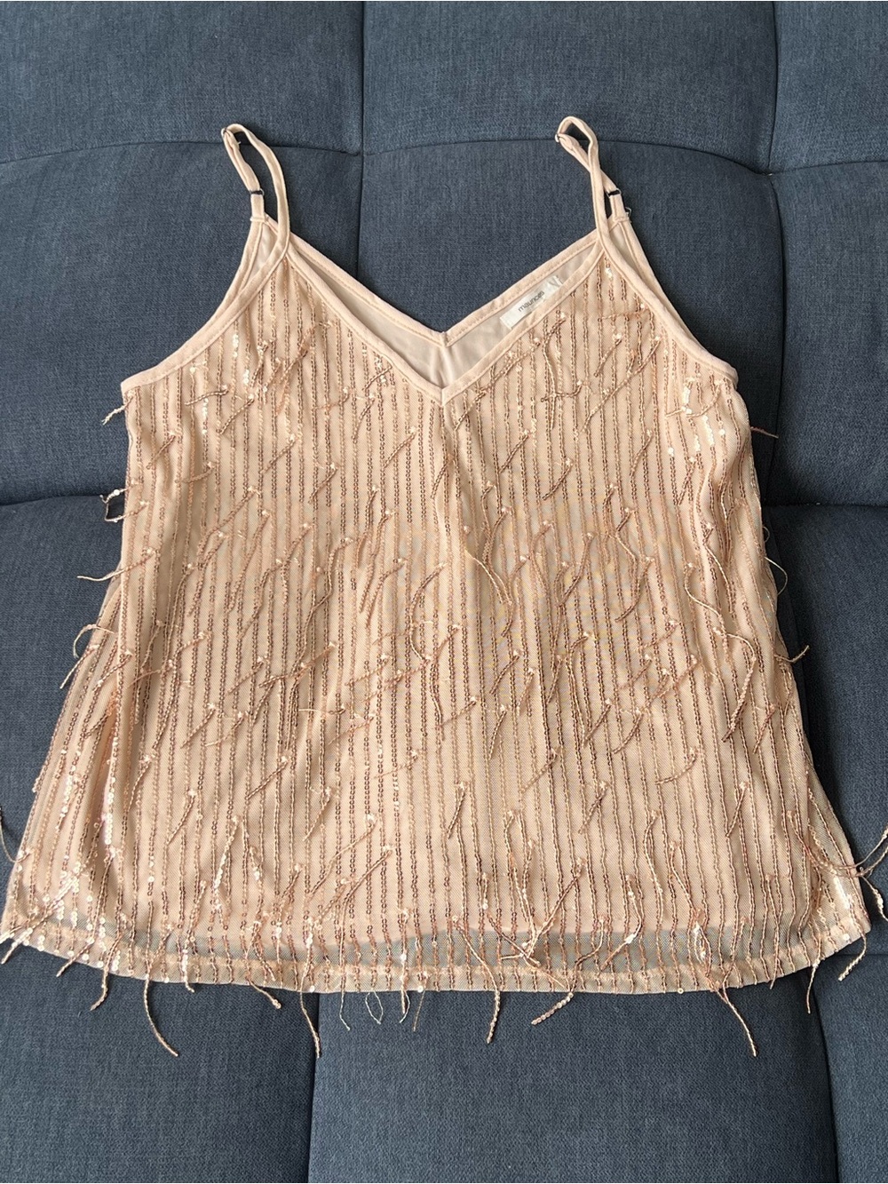 Maurices Cream Sequin Fringe V-Neck Camisole